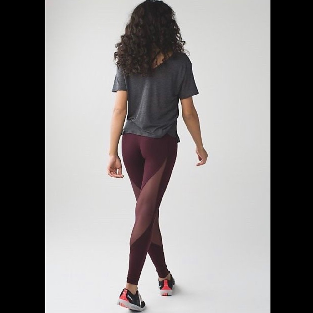 lululemon athletica Burgundy Mesh Panel Leggings